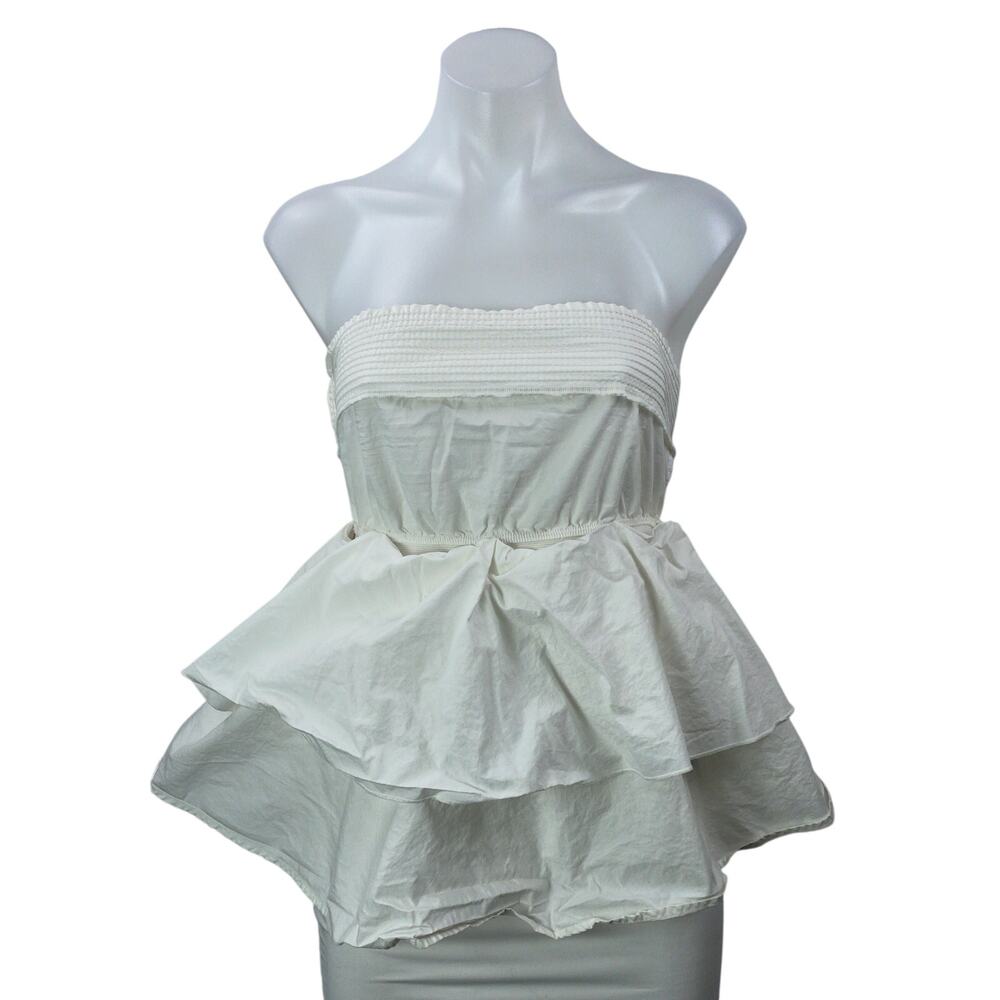 Aritzia Babaton White Strapless Bandeau Tiered Ruffle Peplum Blouse Top Size XXS